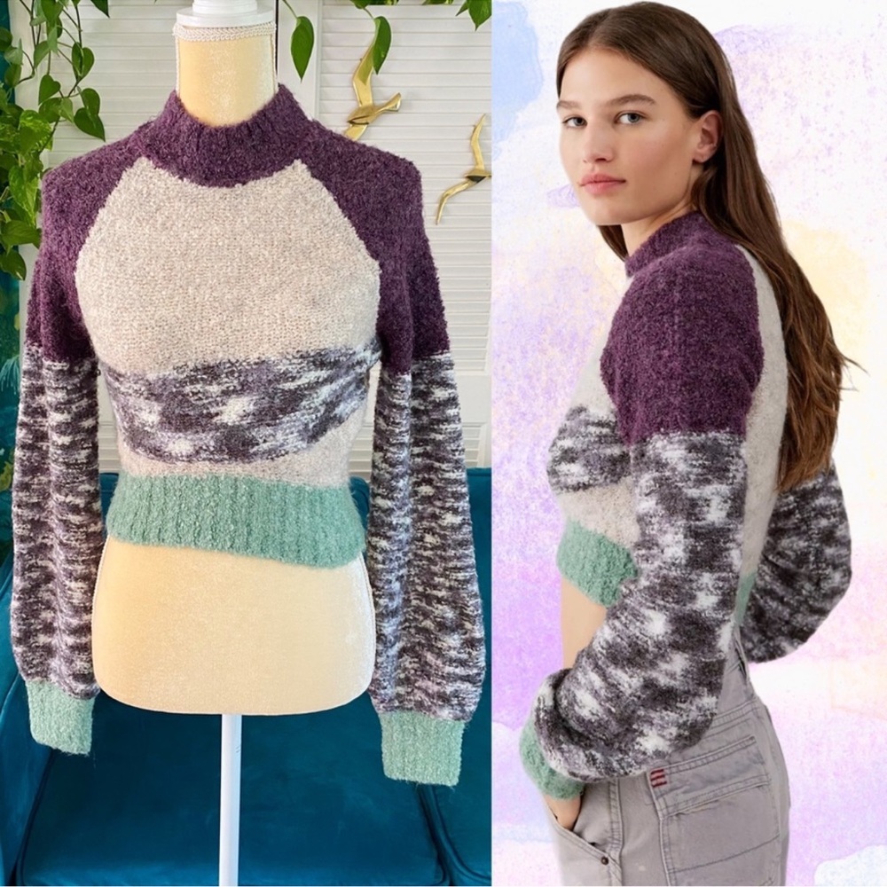 Urban Outfitters | Avril Mockneck Sweater Bishop Sleeve Purple Sage New Small